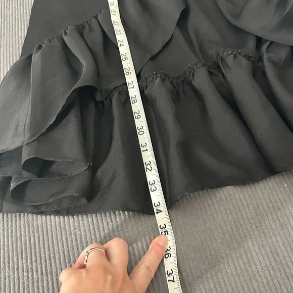 Sandro Black Satin Ruffle Belted Midi Skirt Size 2 - Picture 7 of 11